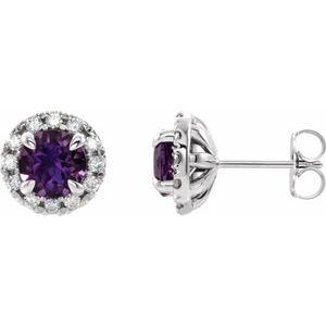 14K White 6 mm Natural Amethyst & 1/3 CTW Natural Diamond Halo-Style Earrings