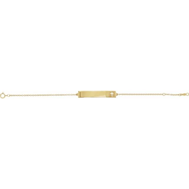 14K Yellow Engravable Pierced Cross Bar 6 1/2-7 1/2 Bracelet   