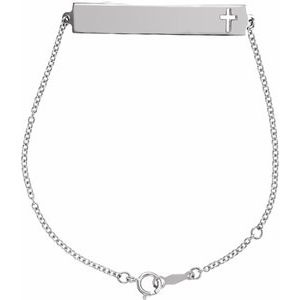 14K White Engravable Pierced Cross Bar 6 1/2-7 1/2" Bracelet   