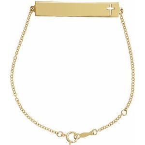 14K Yellow Engravable Pierced Cross Bar 6 1/2-7 1/2" Bracelet   