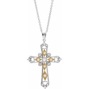 14K White/Yellow 1/4 CTW Diamond Cross Necklace