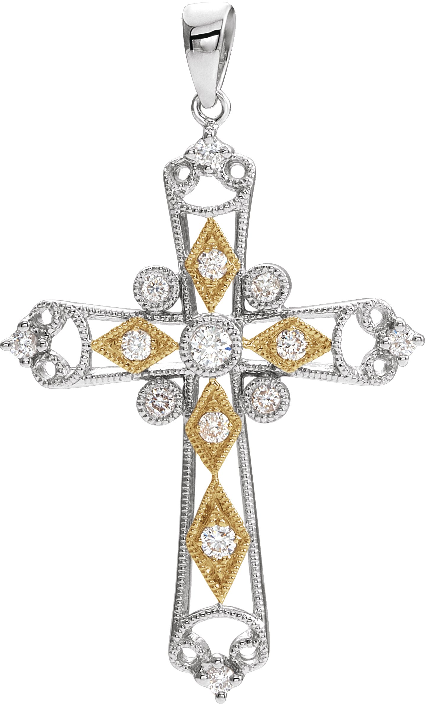 14K White/Yellow 1/4 CTW Natural Diamond Cross Pendant