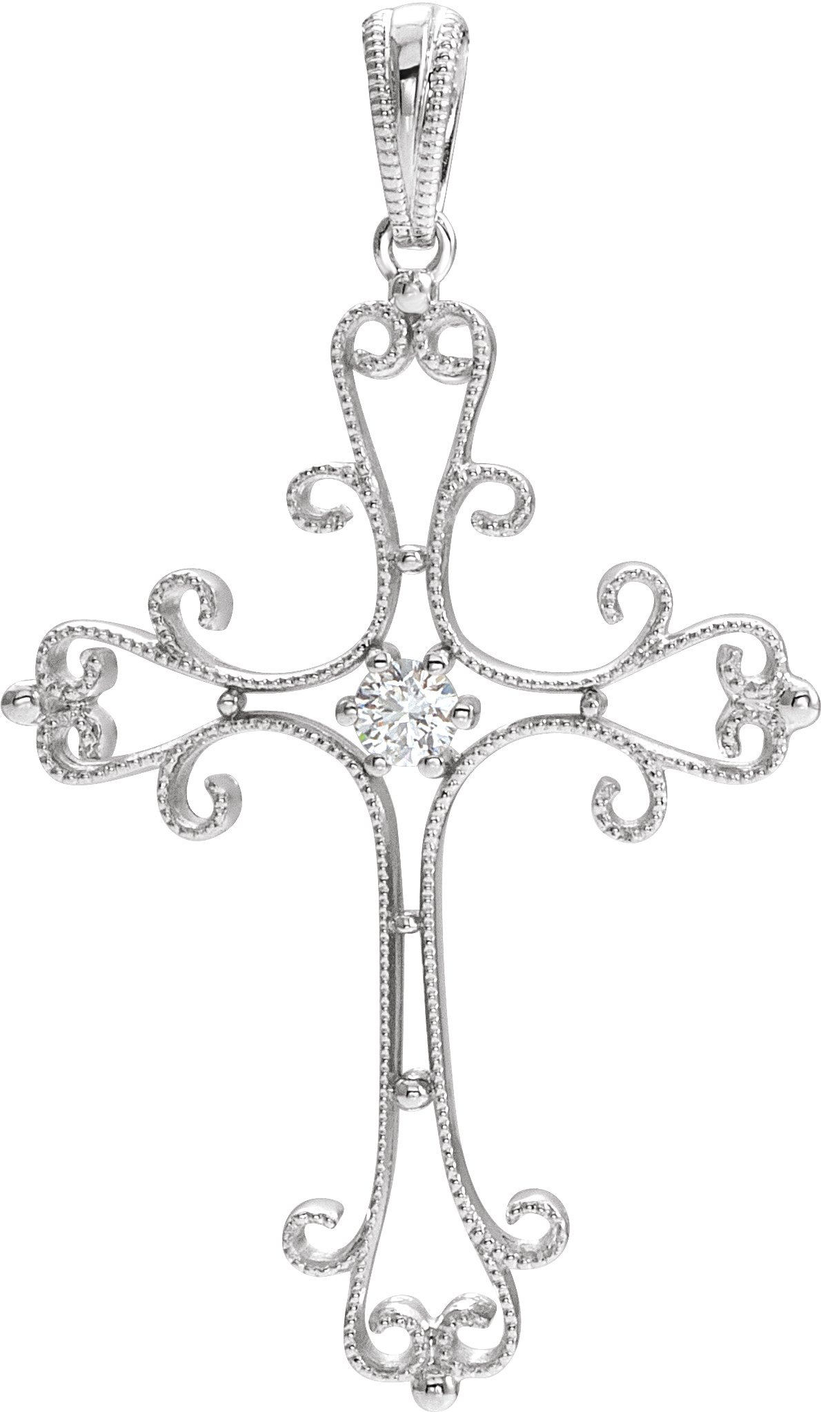 14K White  .06 CTW Diamond Vintage-Inspired Cross 18" Necklace