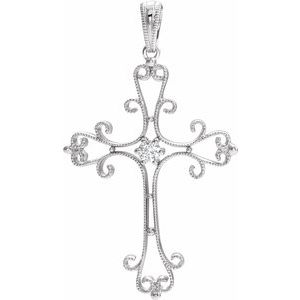 14K White  .06 CTW Diamond Vintage-Inspired Cross 18" Necklace