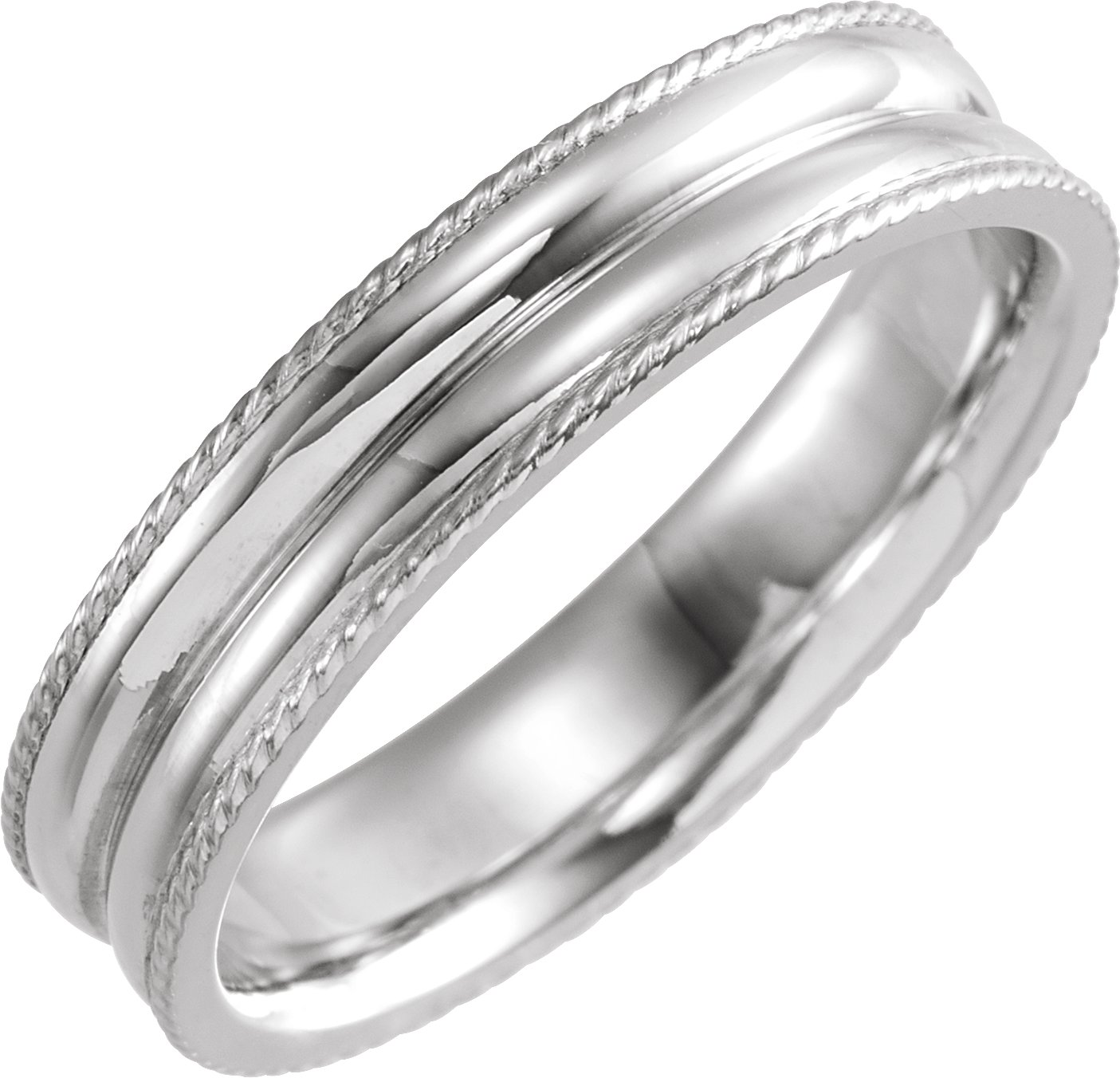 14K White 5 mm Grooved Band with Rope Edge Size 10