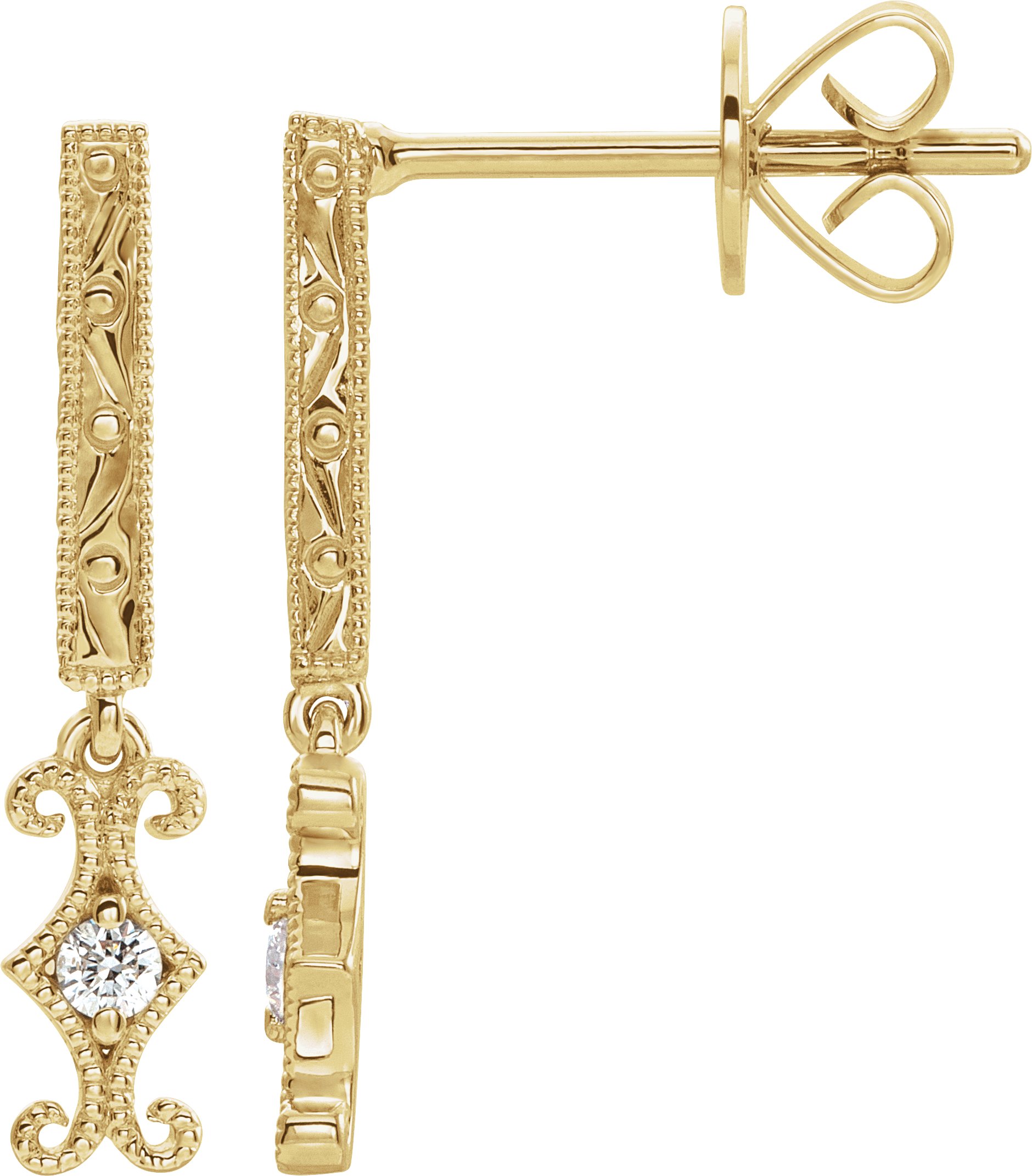 14K Yellow .06 CTW Diamond Design-Engraved Dangle Earrings