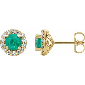 14K Yellow Chatham Lab Created Emerald and .25 Diamond Earrings Ref. 14652899