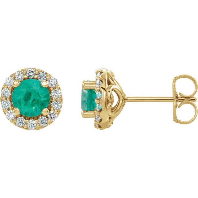 14K Yellow 6 mm Lab-Grown Emerald & 1/4 CTW Natural Diamond Earrings