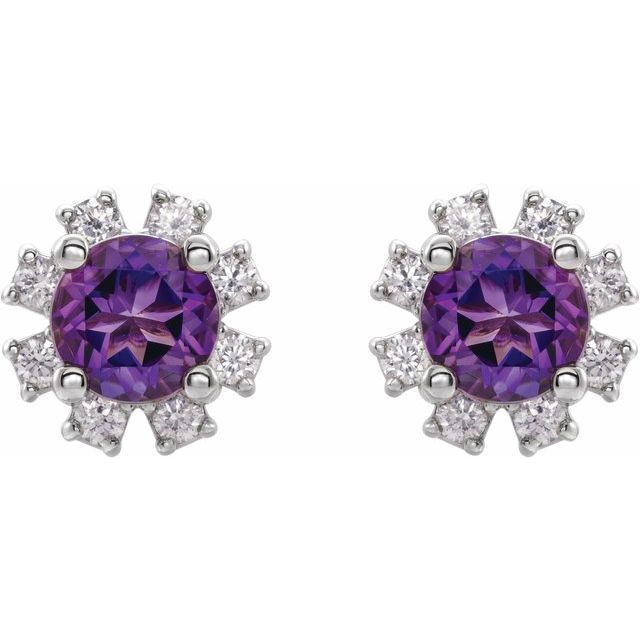 Sterling Silver Natural Amethyst & 1/2 CTW Natural Diamond Earrings