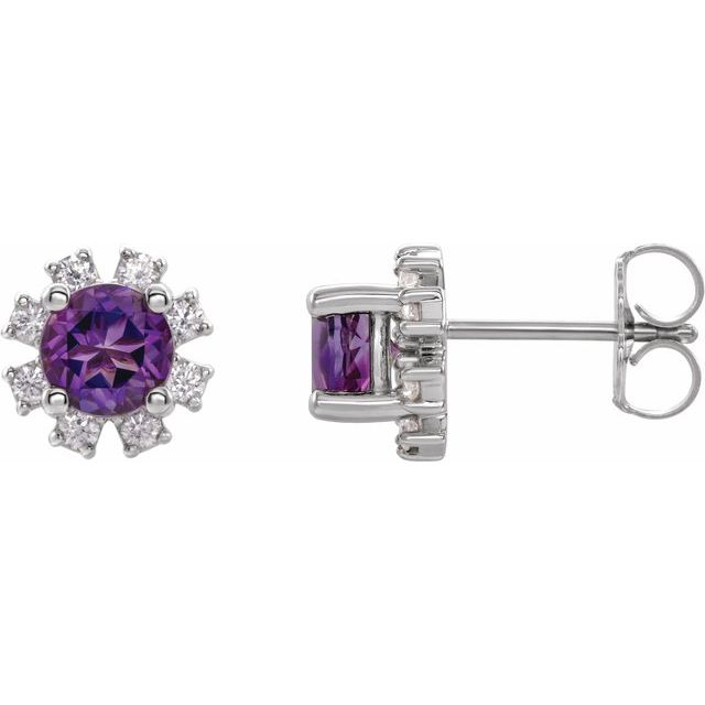 Sterling Silver Natural Amethyst & 1/5 CTW Natural Diamond Earrings