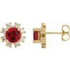 14K Yellow Chatham Created Ruby and .07 CTW Diamond Earrings Ref 15389126