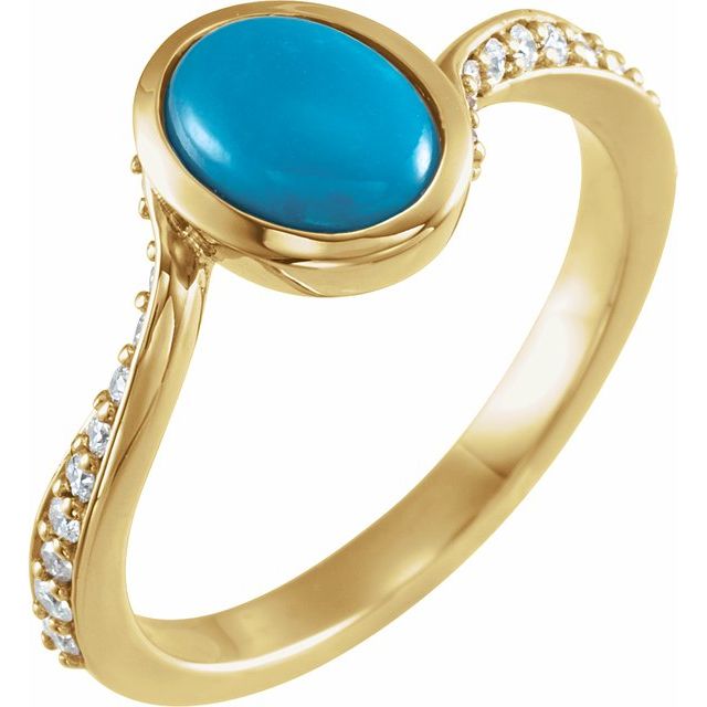 14K Yellow Natural Turquoise Cabochon & 1/5 CTW Natural Diamond Ring