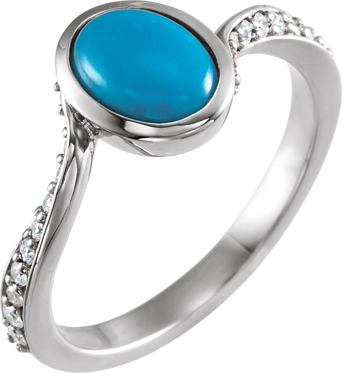 14K White Natural Turquoise Cabochon & 1/5 CTW Natural Diamond Ring