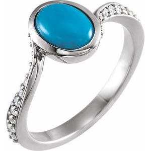 14K White Natural Turquoise Cabochon & 1/5 CTW Natural Diamond Ring