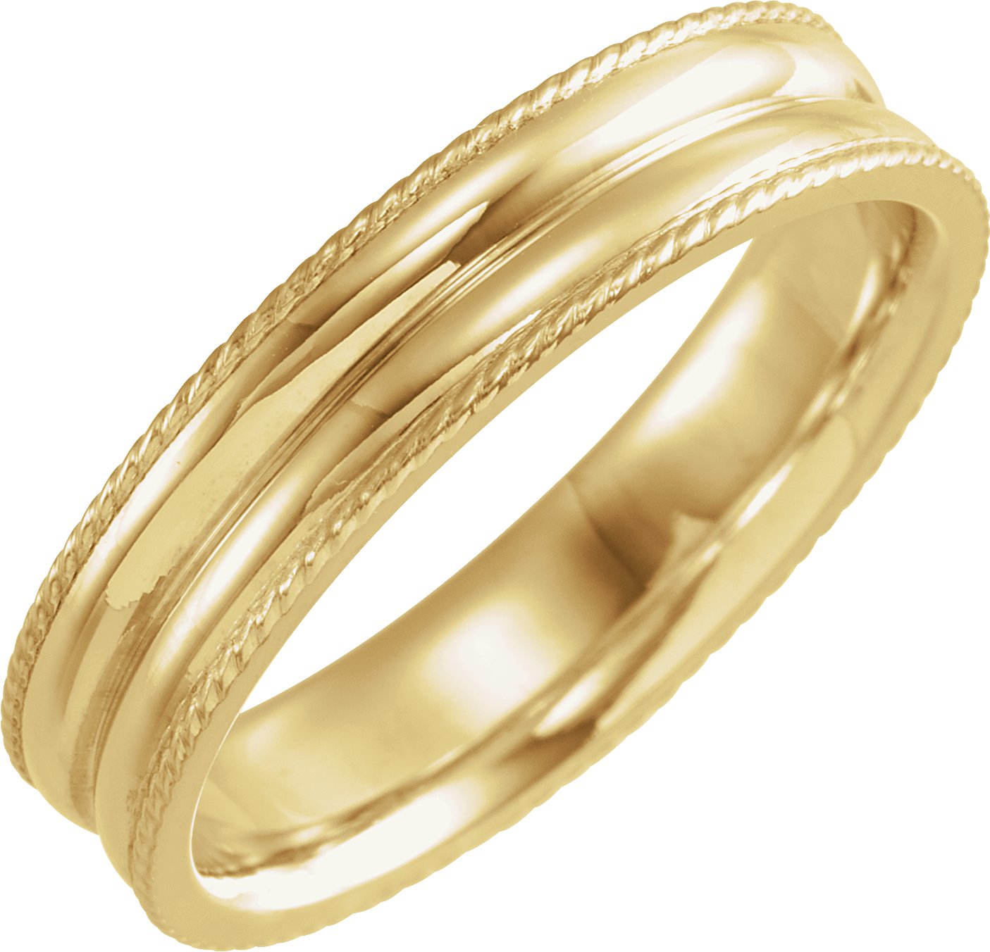 14K Yellow 5 mm Grooved Band with Rope Edge Size 10
