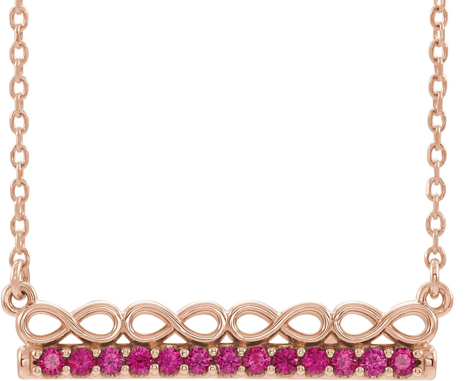 14K Rose Ruby Infinity Inspired Bar 16 inch Necklace Ref. 14800997