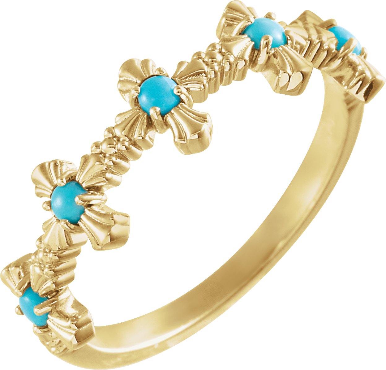 14K Yellow Turquoise Cross Ring