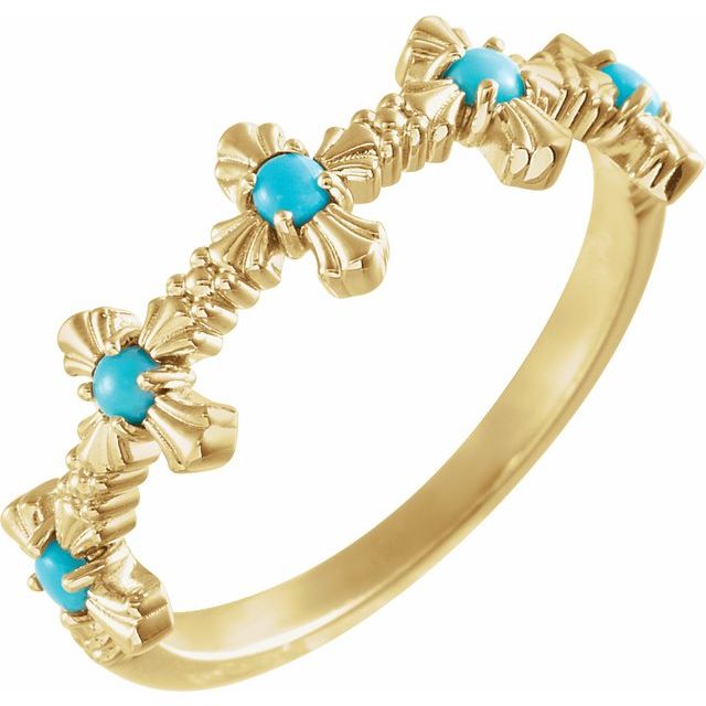 14K Yellow Natural Turquoise Cross Ring