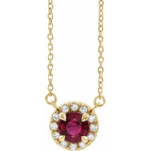 14K Yellow 5 mm Lab-Grown Ruby & 1/10 CTW Natural Diamond 18" Necklace