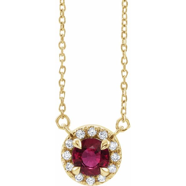 14K Yellow 5.5 mm Natural Ruby 1/10 CTW Natural Diamond 18" Necklace