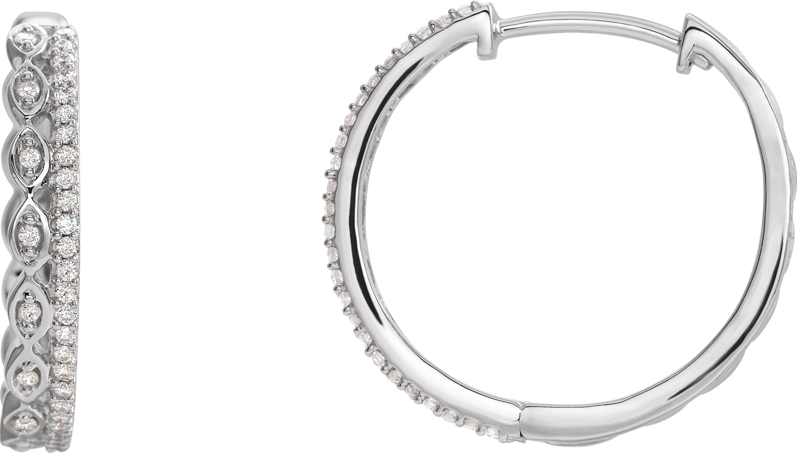 14K White 1/4 CTW Diamond Geometric Hoop Earrings