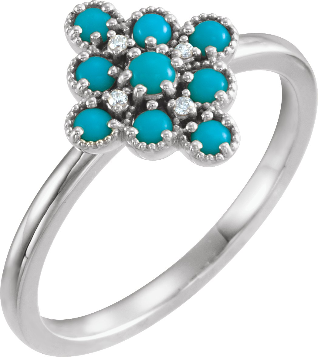 14K White Natural Turquoise & .02 CTW Natural Diamond Ring