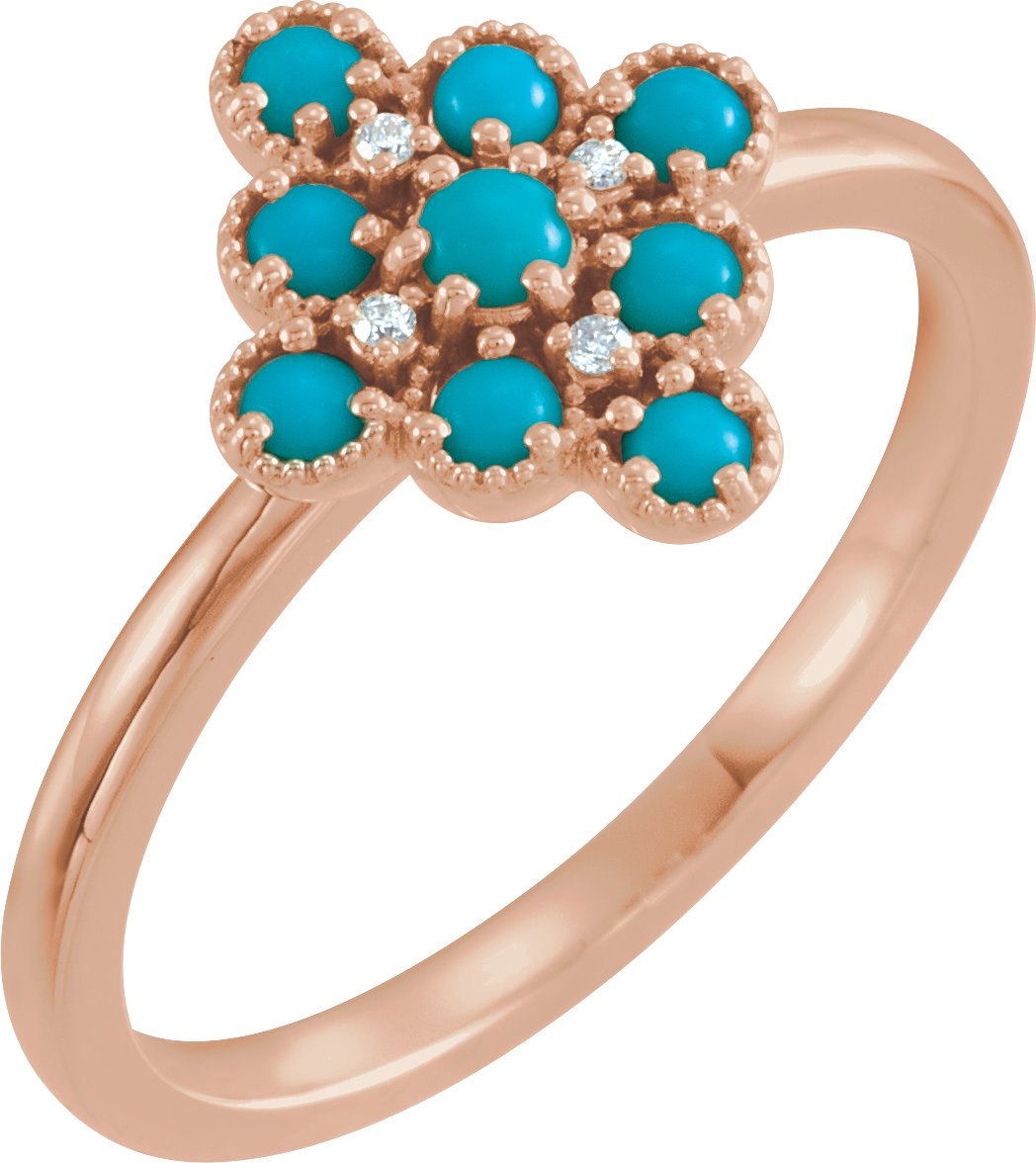 14K Rose Natural Turquoise & .02 CTW Natural Diamond Ring