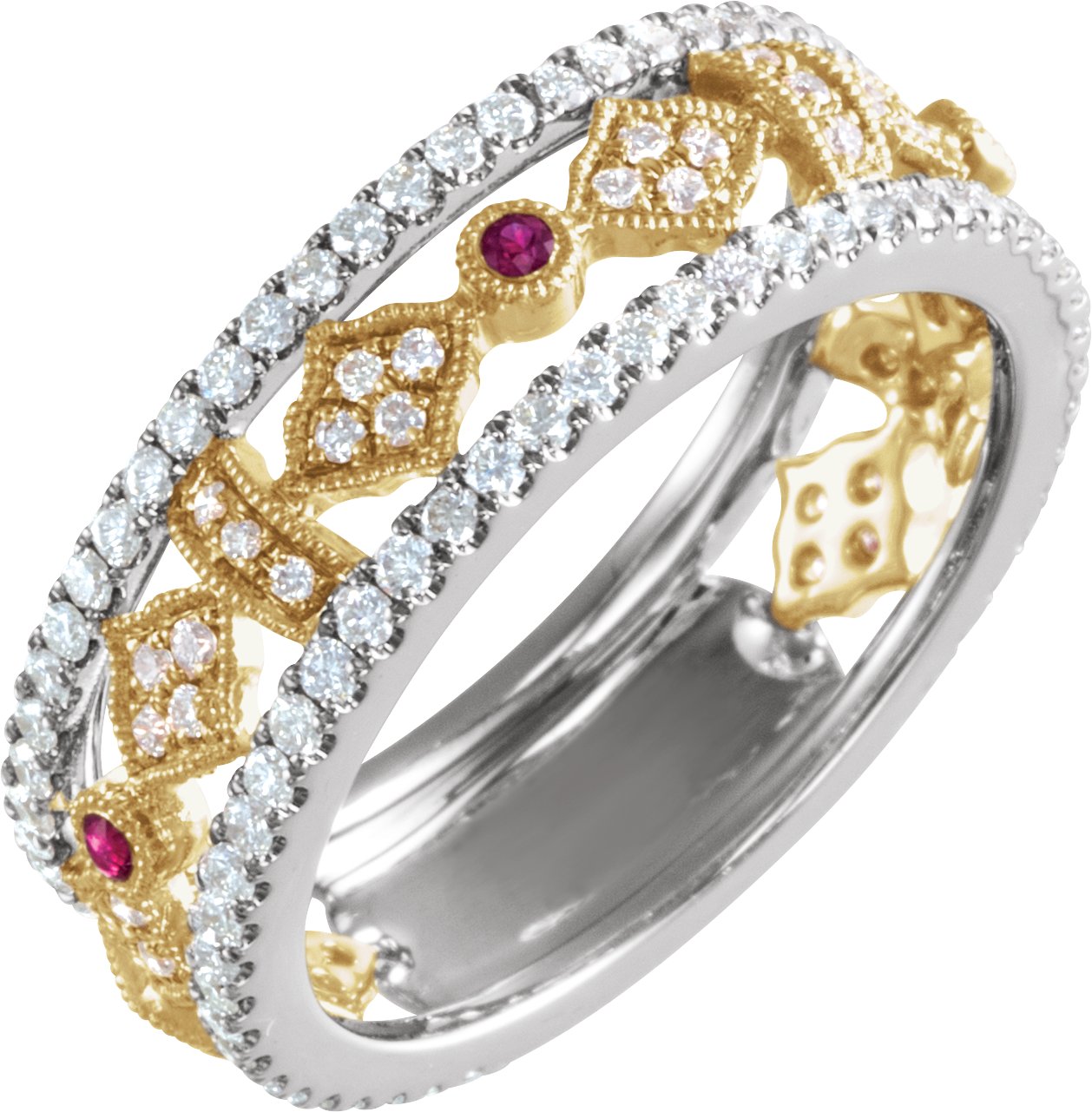 14K White/Yellow Natural Ruby & 3/4 CTW Diamond Ring