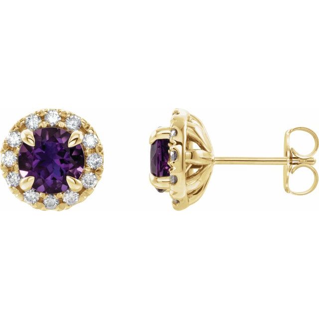 14K Yellow 5 mm Natural Amethyst & 1/3 CTW Natural Diamond Halo-Style Earrings