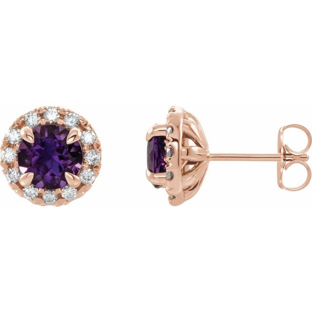 14K Rose 4 mm Natural Amethyst & 1/5 CTW Natural Diamond Halo-Style Earrings