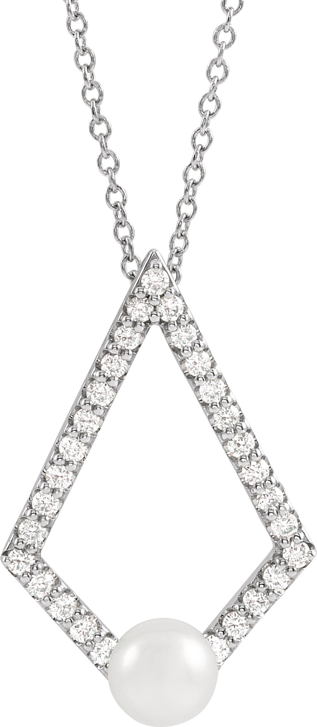 14K White Cultured White Freshwater Pearl & 1/4 CTW Natural Diamond Geometric 16-18" Necklace