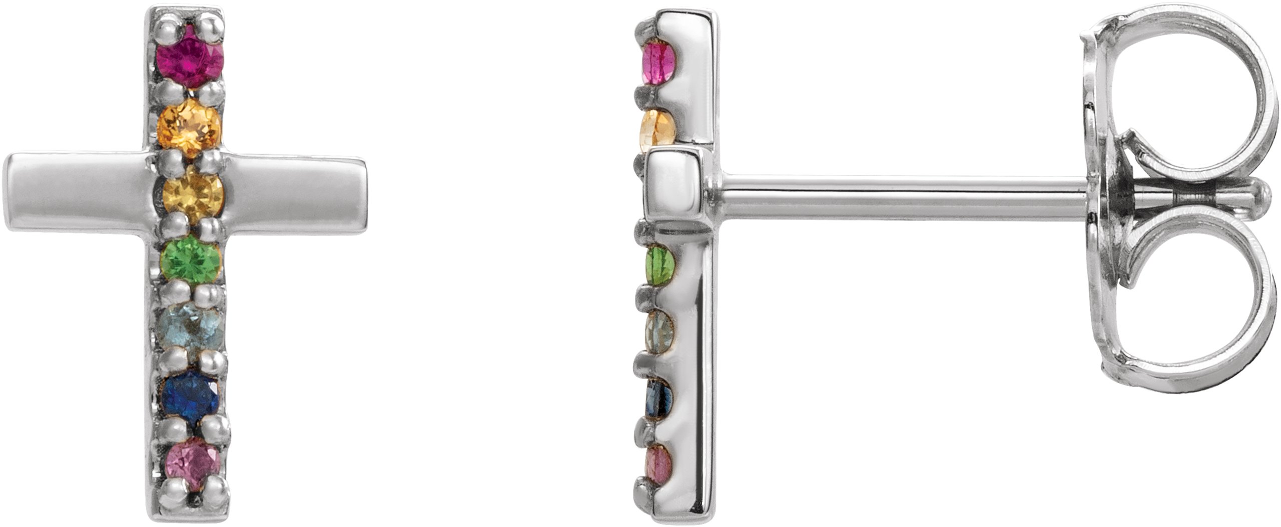 Sterling Silver Multi-Gemstone Cross Earrings