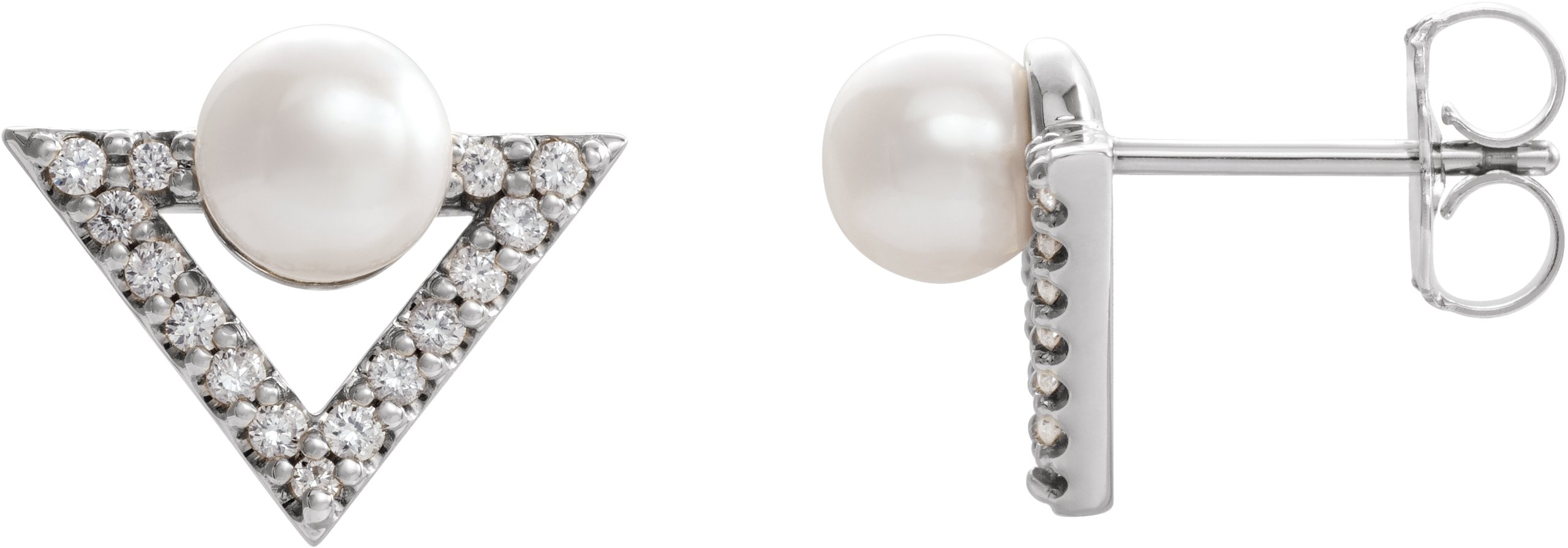 14K White Cultured White Freshwater Pearl & 1/5 CTW Natural Diamond Earrings