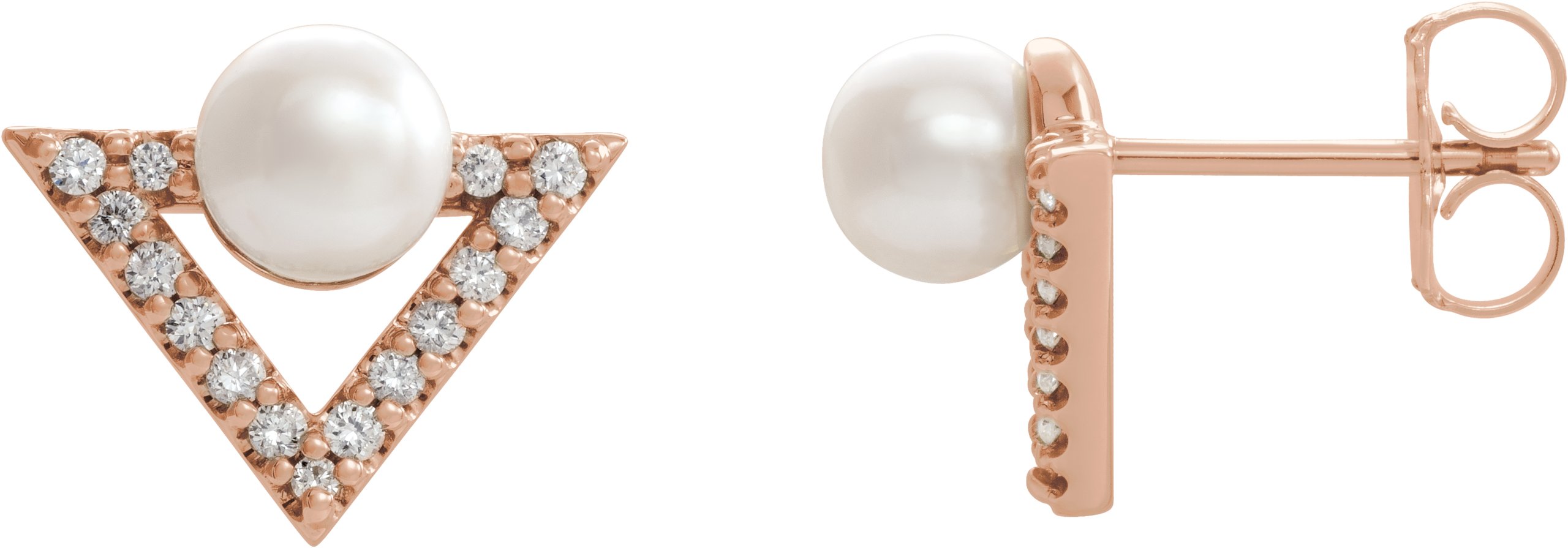 14K Rose Freshwater Cultured Pearl & 1/5 CTW Diamond Earrings