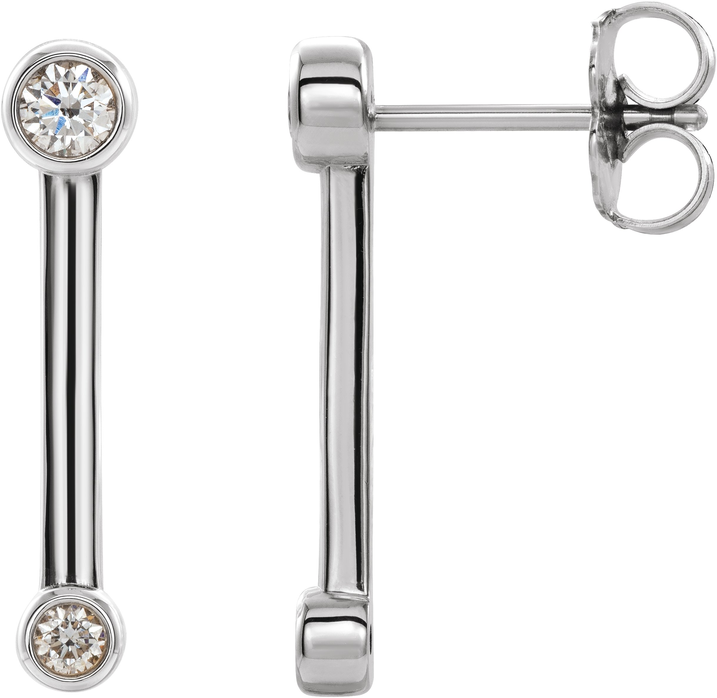 14K White 1/5 CTW Natural Diamond Bezel-Set Bar Earrings