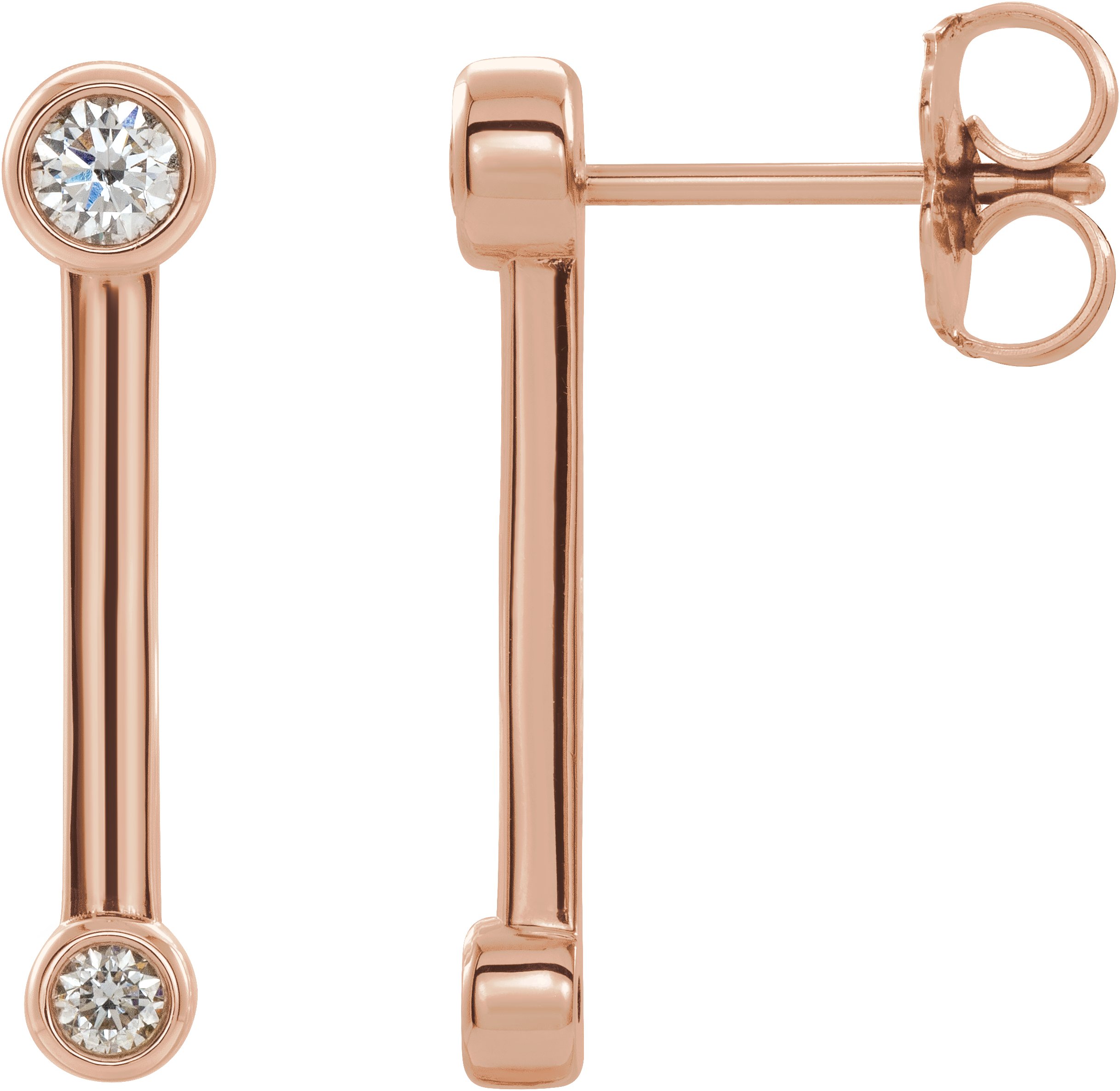 14K Rose 1/5 CTW Natural Diamond Bezel-Set Bar Earrings