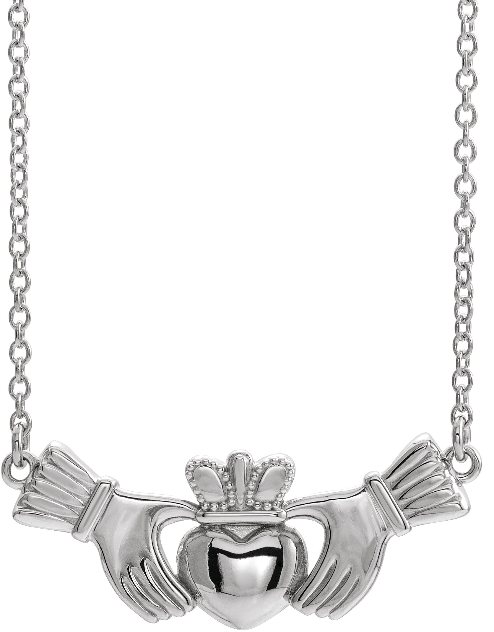 14K White Claddagh 18" Necklace