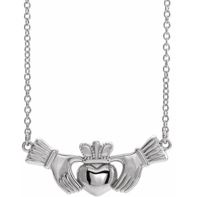 14K White Claddagh 18" Necklace