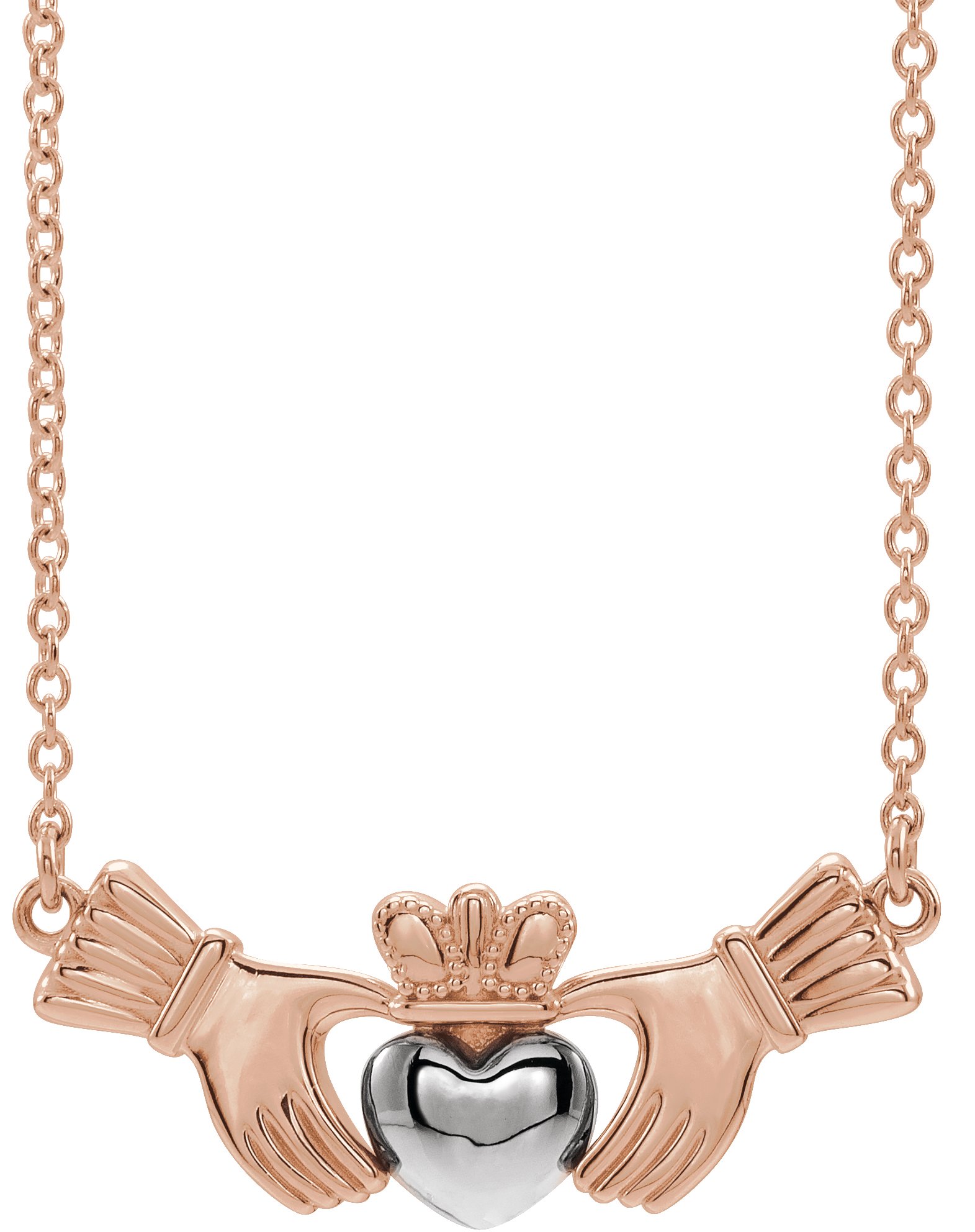 14K Rose/White Claddagh 16" Necklace
