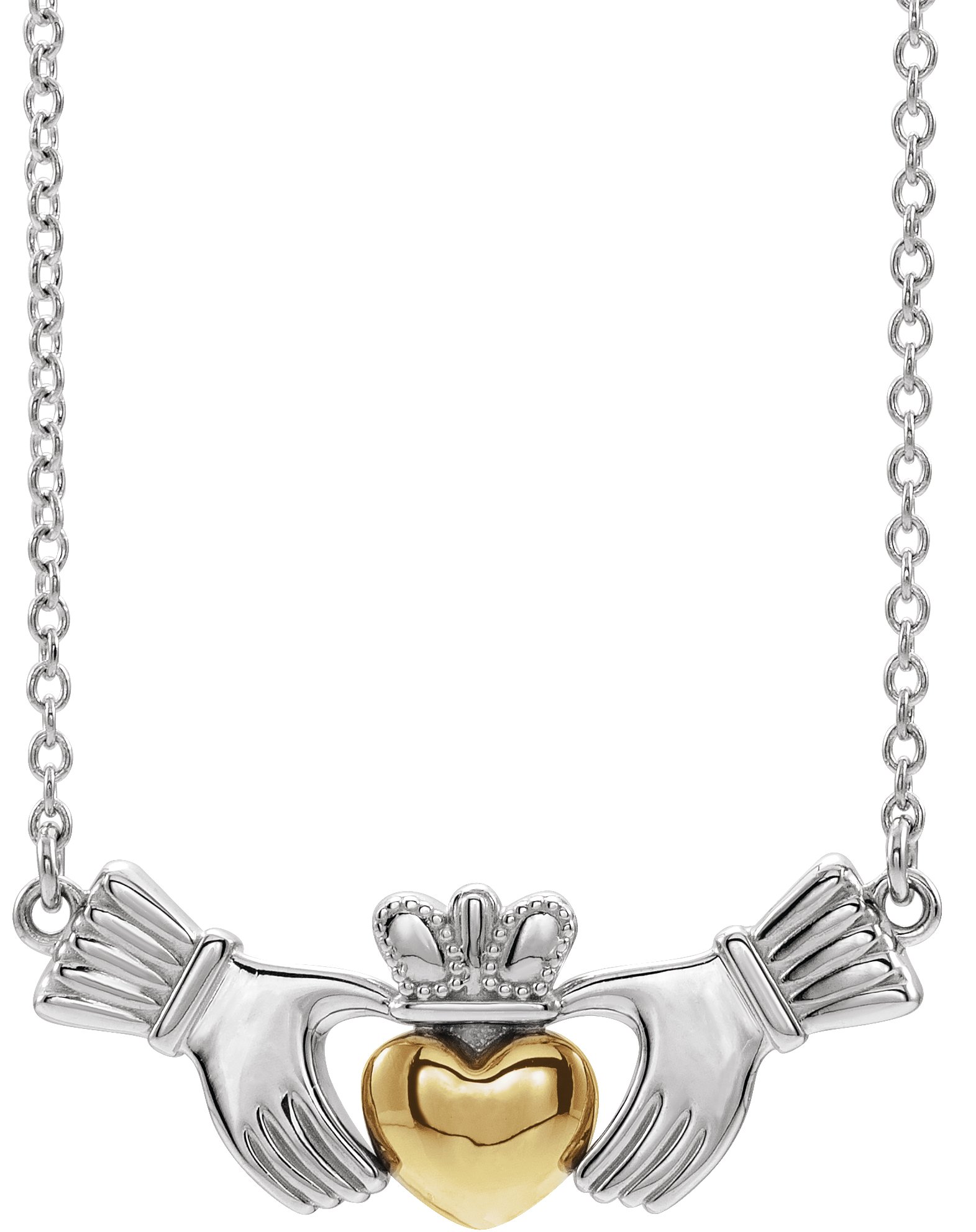 14K White/Yellow Claddagh 18" Necklace