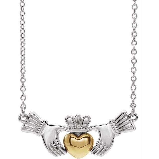 14K White/Yellow Claddagh 18" Necklace
