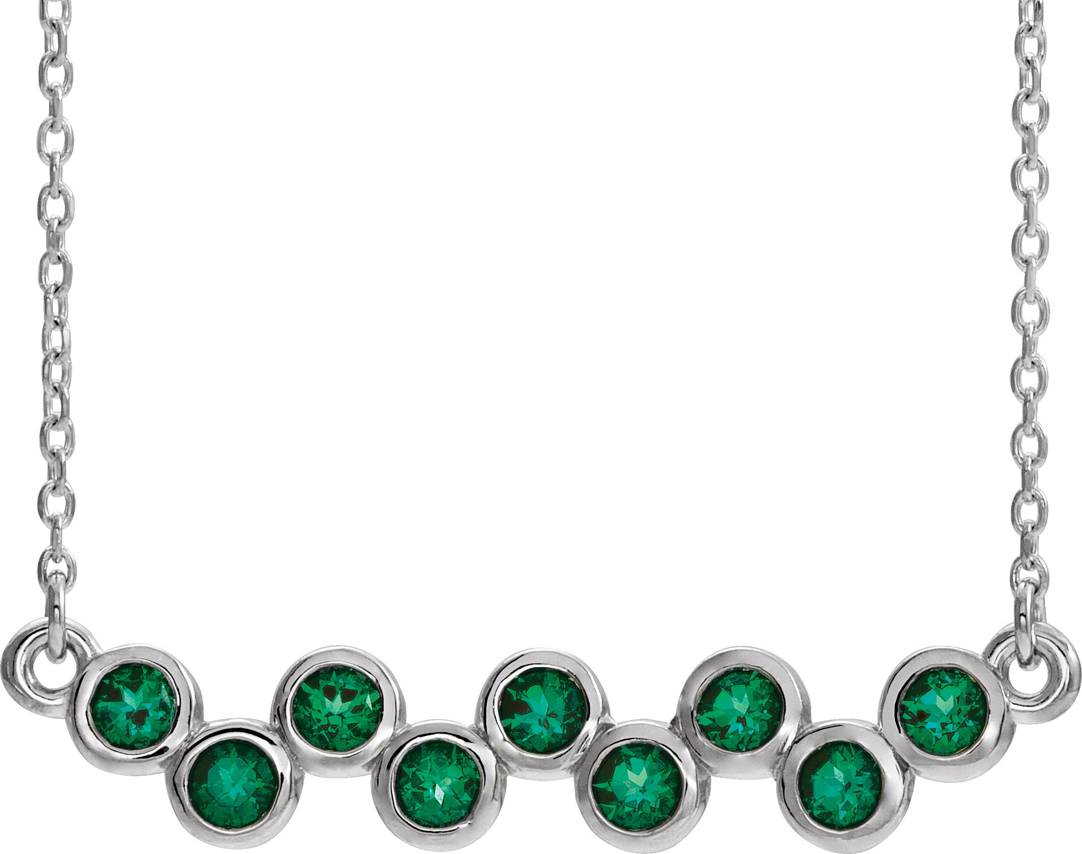 14K White Lab-Grown Emerald Bezel-Set Bar 16-18" Necklace  
