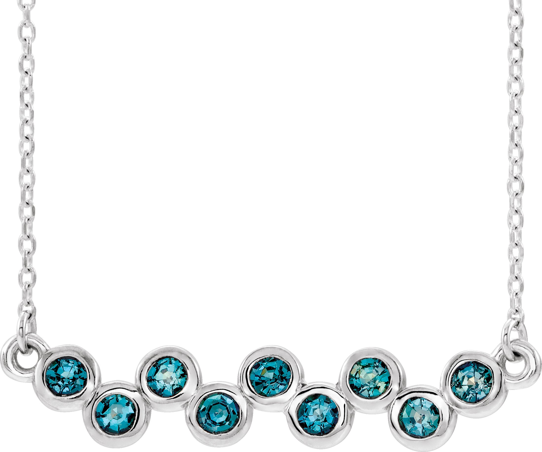 14K White Natural Aquamarine Bezel-Set Bar 16-18" Necklace