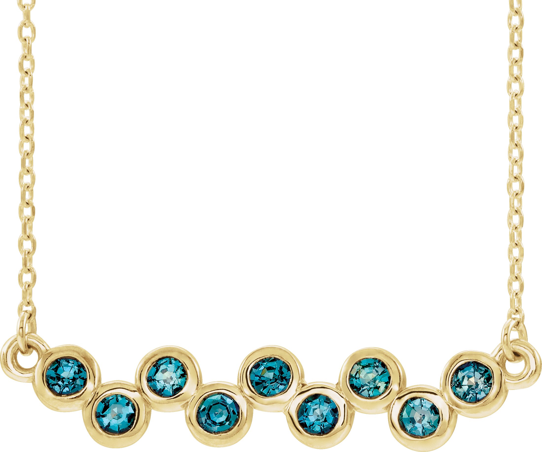 14K Yellow Natural Aquamarine Bezel-Set Bar 16-18" Necklace