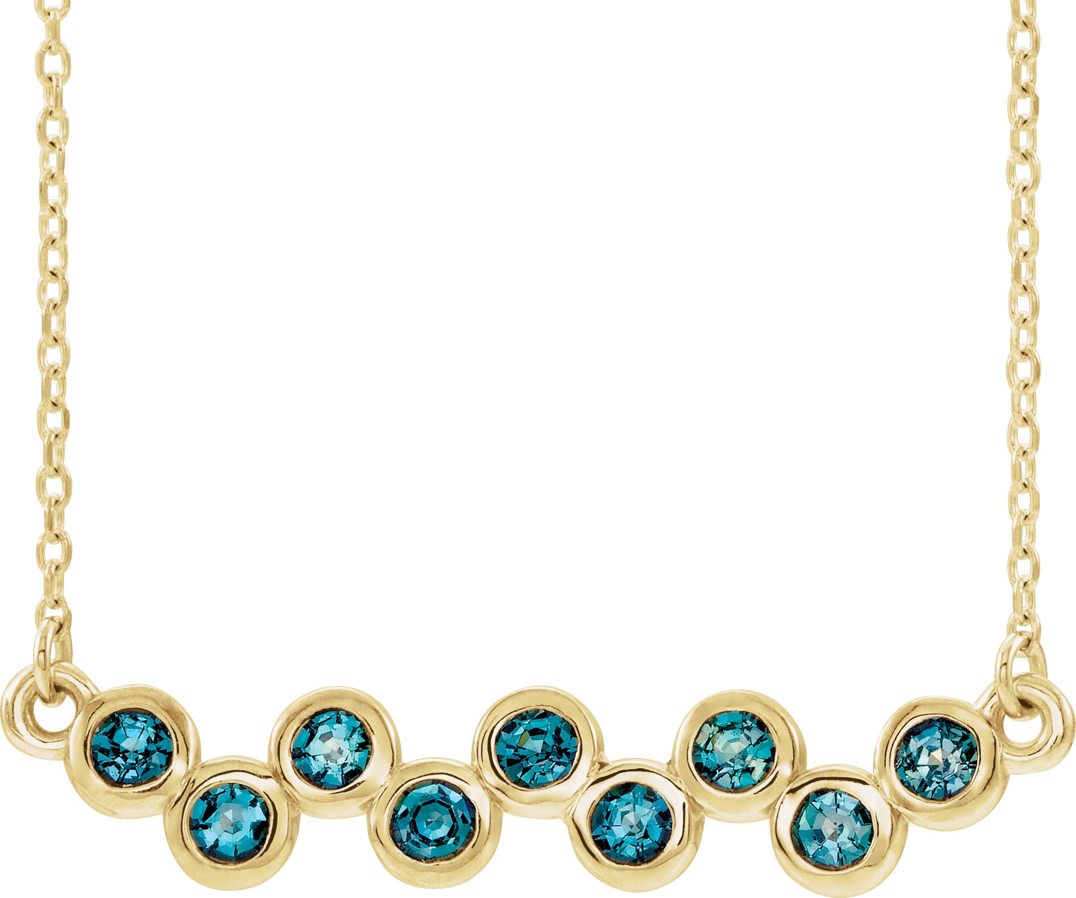 14K Yellow Aquamarine Bezel-Set Bar 16-18 Necklace