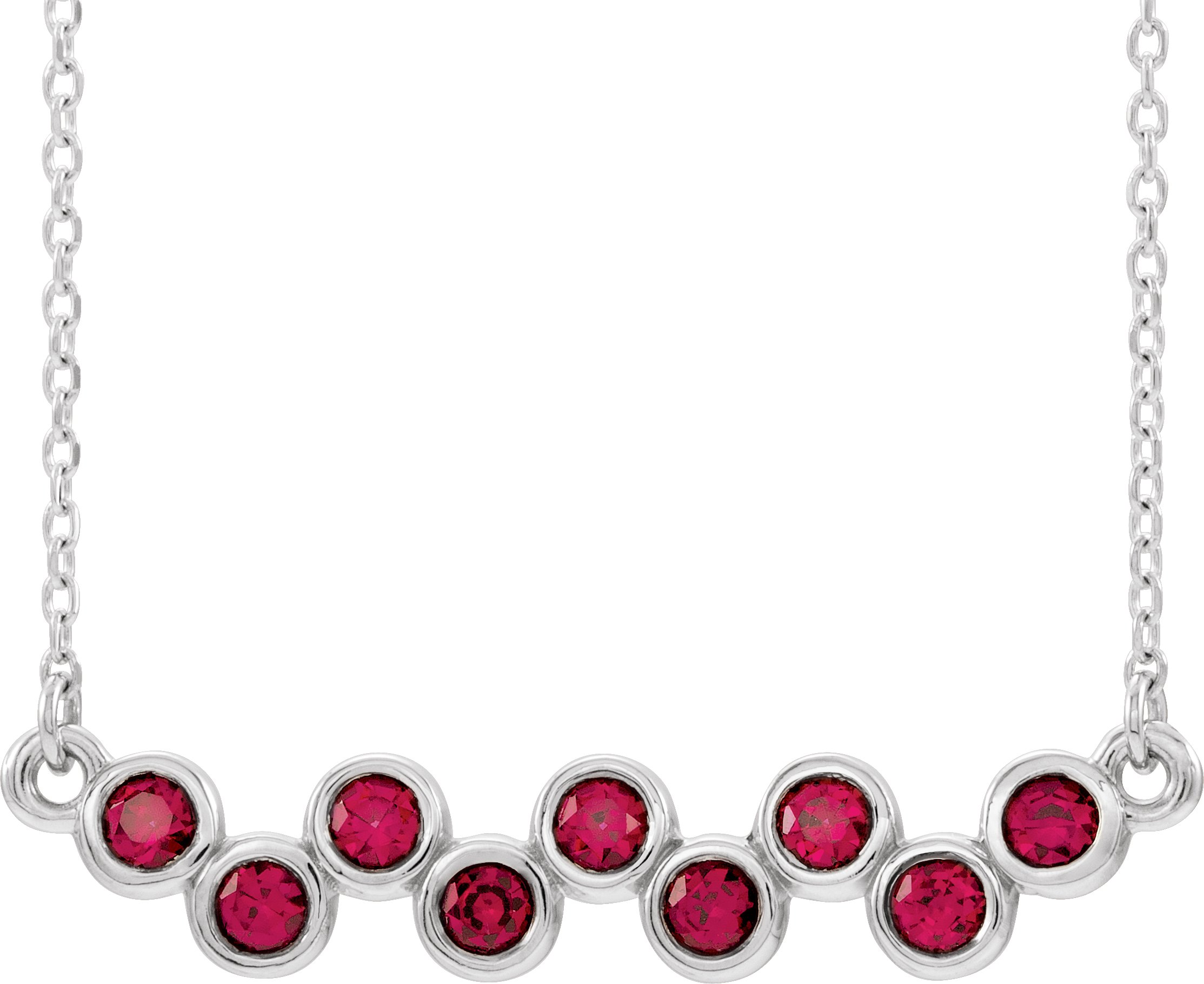 14K White Natural Ruby Bezel-Set Bar 16-18" Necklace