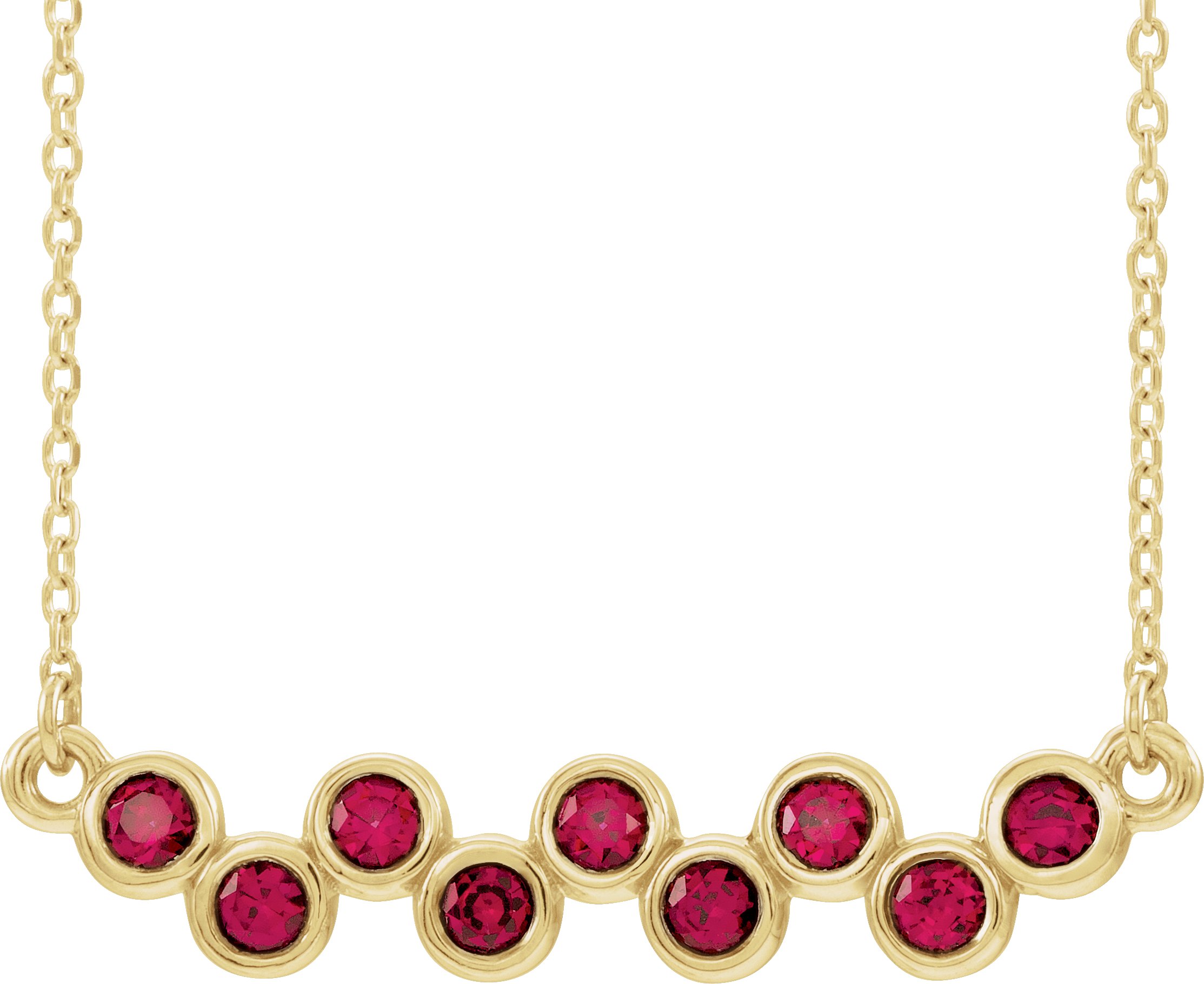 14K Yellow Chatham® Created Ruby Bezel-Set Bar 16-18" Necklace  