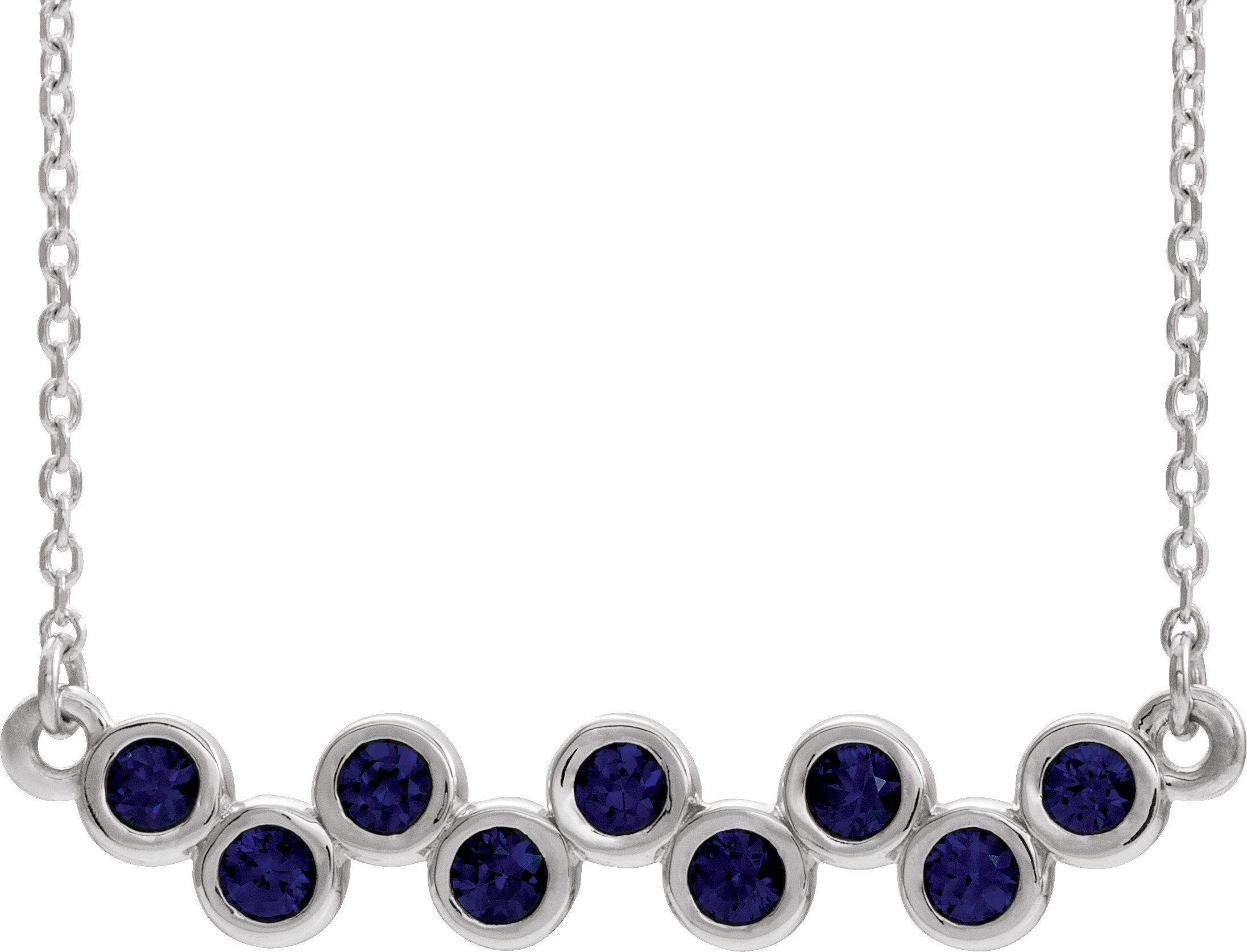 14K White Natural Blue Sapphire Bezel-Set Bar 16-18" Necklace