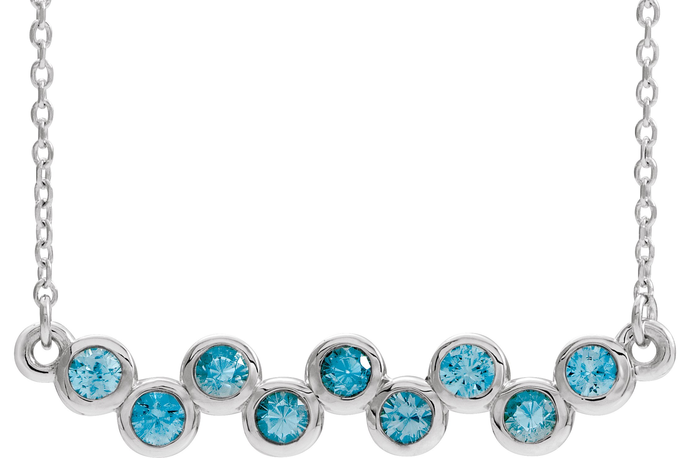 14K White Blue Zircon Bezel-Set Bar 16-18" Necklace     