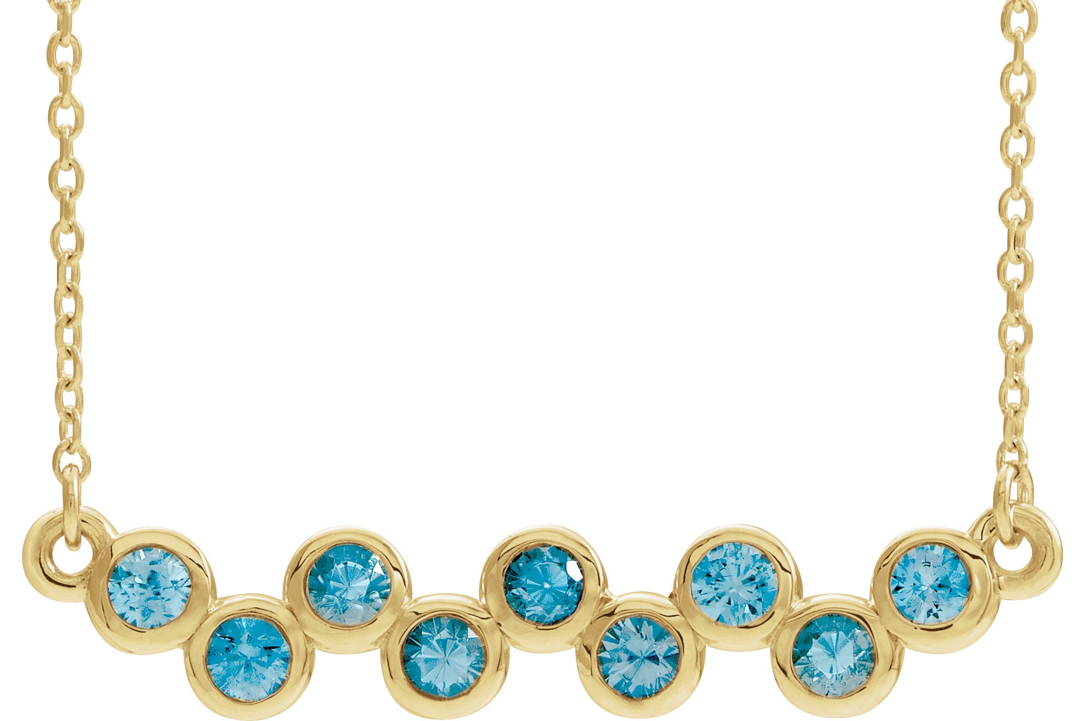 14K Yellow Blue Zircon Bezel Set Bar 16 18 inch Necklace Ref. 14200032